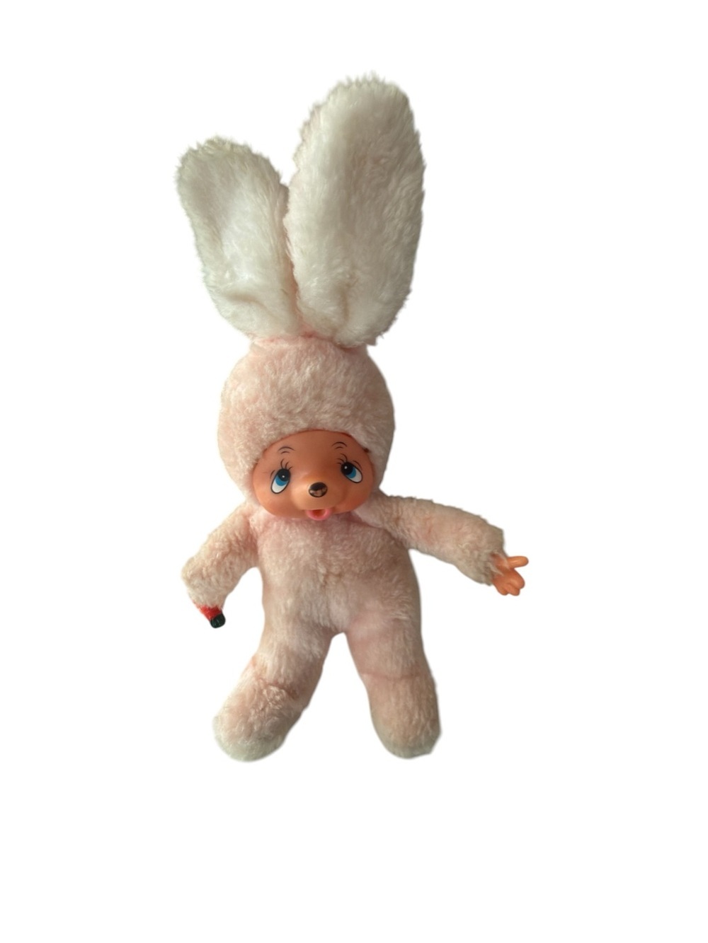 Russ Berrie Vintage Munchin Rubber face Plush Bunny Doll in Light Pink 1977